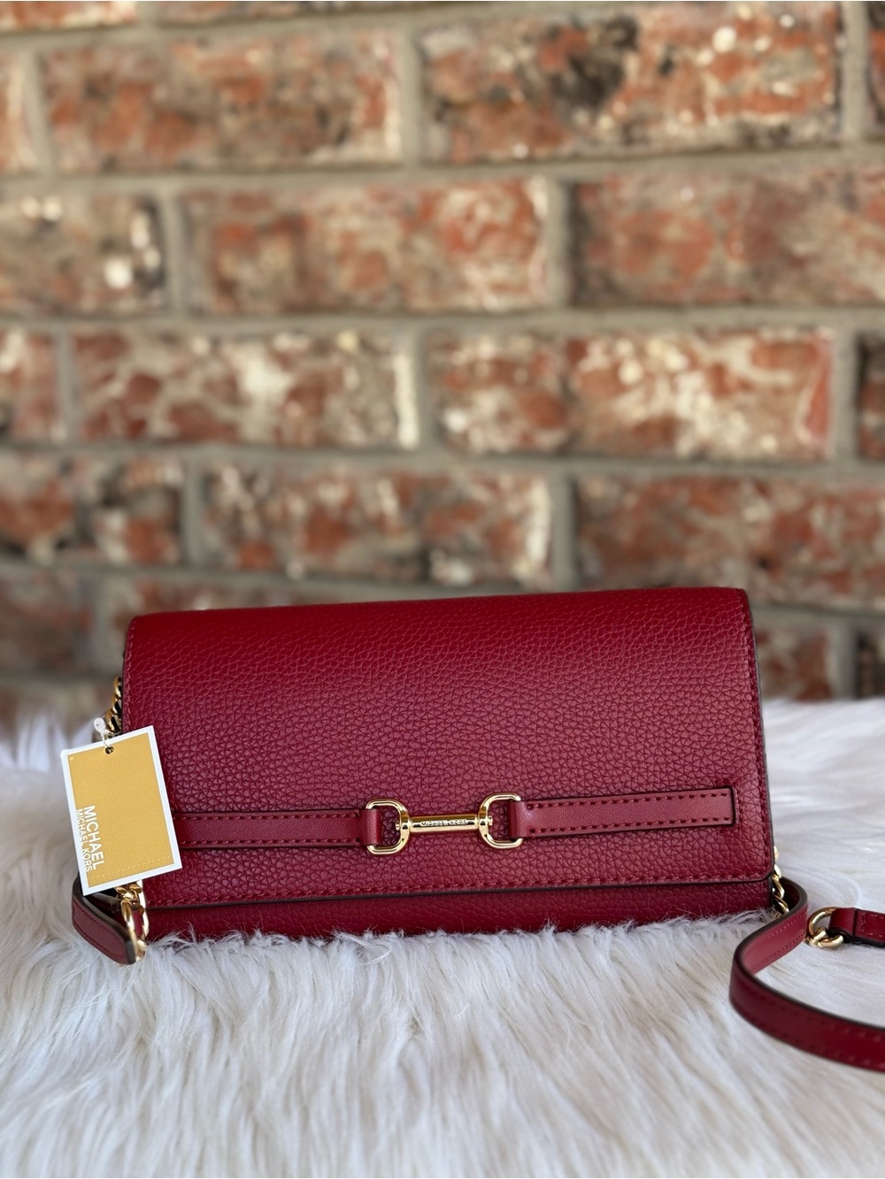 Michael Kors Burgundy Pebbled Leather Crossbody with Gold Hardware